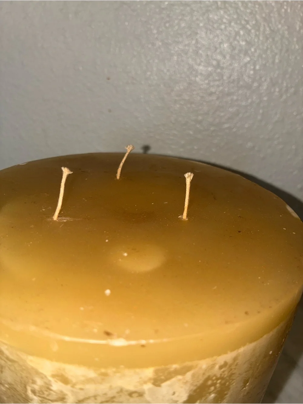 Pottery Barn Vanilla Amber Textured Triple Wick Wax Pillar Candle 6” x 6”